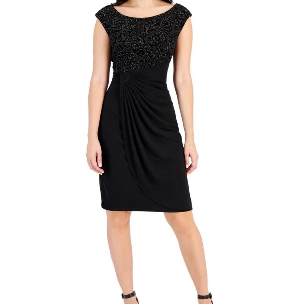 NWT N.W.D. Embellished Draped Front Sheath Sleeveless Cocktail Dress